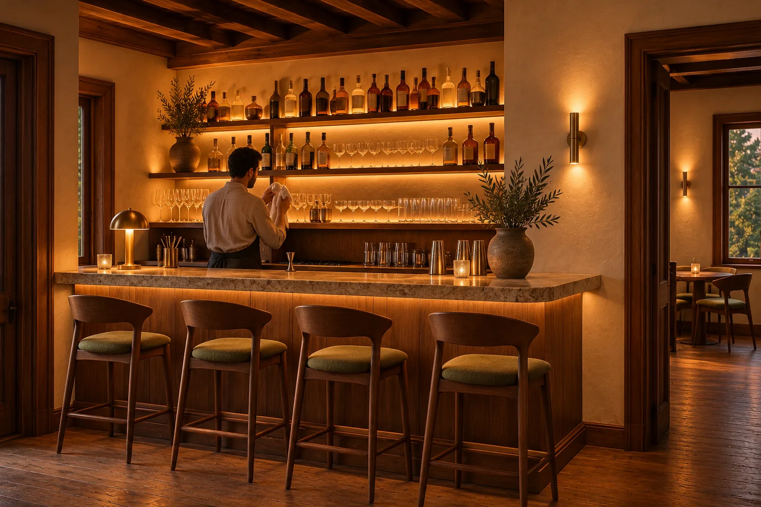 Ceviz bar tezgahında akşam servisine hazırlık